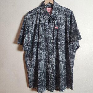Dixxon Shirt Mens XL Black Gray Overload Short Sleeve Button Up Skull